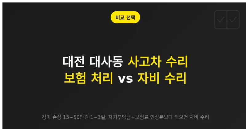 대전 대사동 사고차 수리: 보험 처리와 자비 수리의 비용·기간·결과 차이