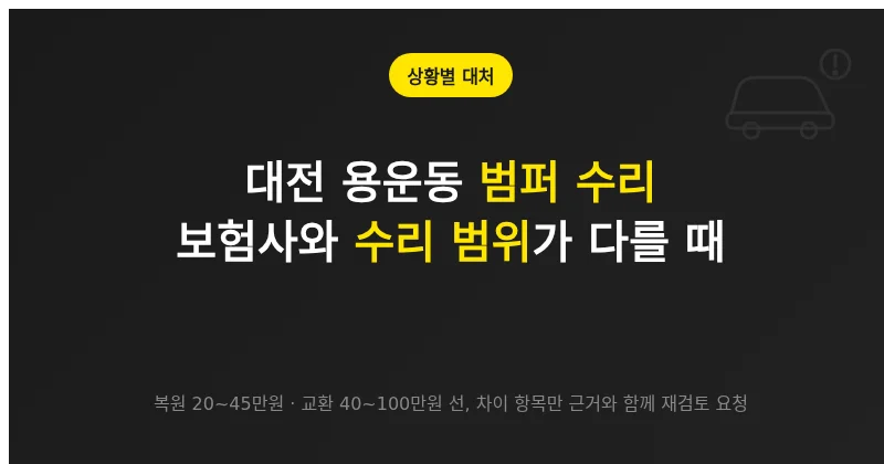 보험사 산정과 공업사 견적이 다른 상황에서 범퍼 수리 선택지와 진행 순서를 정리한 안내 이미지