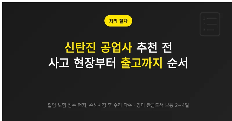 사고 현장 조치부터 공업사 입고, 보험 확인, 출고 검수까지 이어지는 사고차 처리 순서 안내